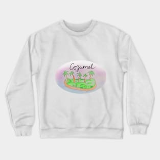 Cozumel watercolor Island travel, beach, sea and palm trees. Holidays and vacation, summer and relaxation Crewneck Sweatshirt